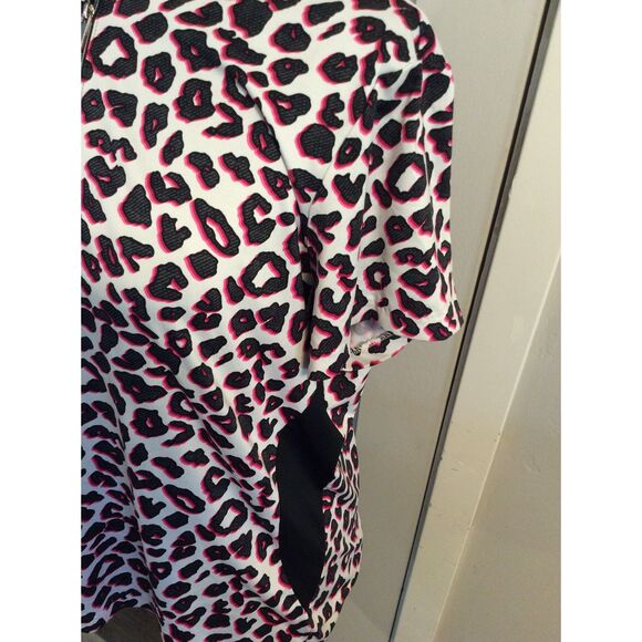 Golf TAIL Large L Partial front zip Polo Short sleeve print Pink Black - Picture 4 of 5